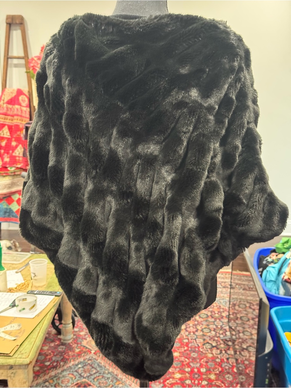 Luxury Black Faux Fur Cape